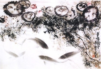 南無羌佛画作“莲塘鲤鱼”与“灵猫”复制品限量版拍卖创最高纪录-图片1